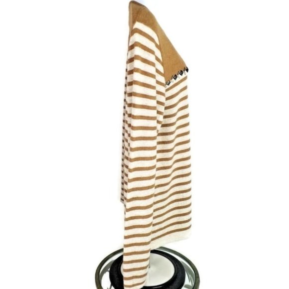 J Crew Factory Breton Tan Cream Stripe Long Sleeve Embellished Sweater Womens XL - Picture 5 of 10